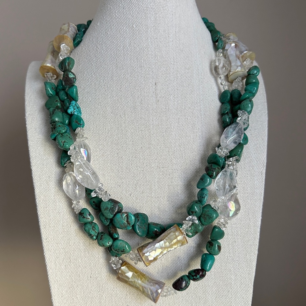 Genuine Turquoise with Multiple Beads long strand Necklace